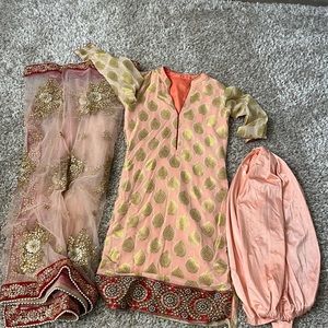 Pujami silk suit with heavy net duppata